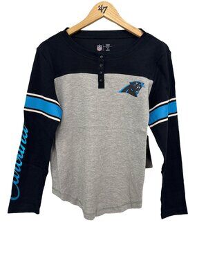 NFL Tee Medium Waffle Knit Panthers Gray Cotton Blend College Long Sleeve NEW